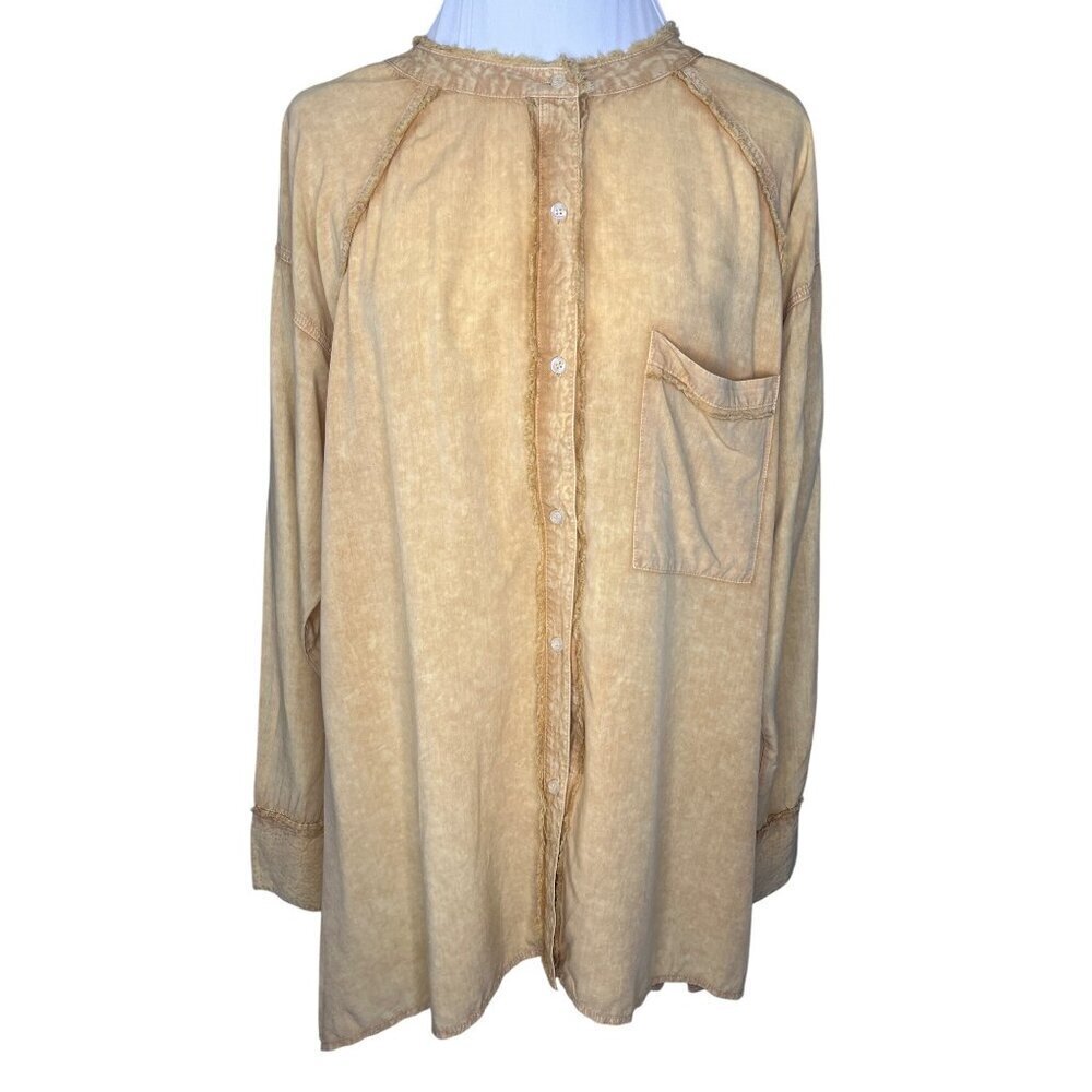 Easel Summer Breeze Mineral Washed Top Frayed Seams Tunic Length Size Large